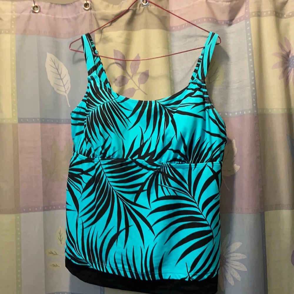 Black turquoise swim top